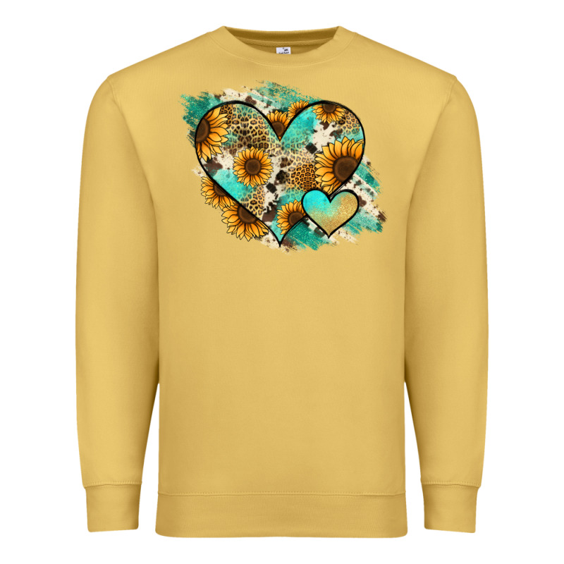 Leopard Sunflower Cowhide Glitter Heart Premium Sweatshirt by Jasminsmagicworld | Teevron