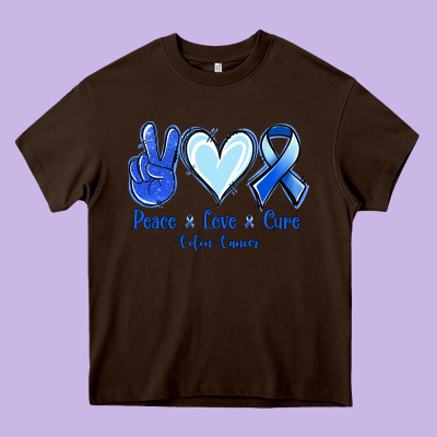 Peace Love Cure Colon Cancer Heavy Core Tee Designed By Jasminsmagicworld
