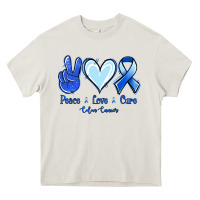 Cream Peace Love Cure Colon Cancer Heavy Core Tee - Jasminsmagicworld