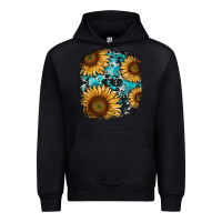 Black sunflower cowhide and turquoise patches Urban Hoodie - RanaPortraitStore