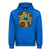 Cobalt sunflower cowhide and turquoise patches Urban Hoodie - RanaPortraitStore