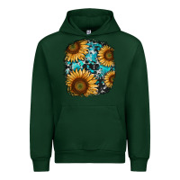 Forest Green sunflower cowhide and turquoise patches Urban Hoodie - RanaPortraitStore