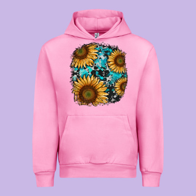 Sunflower Cowhide And Turquoise Patches Urban Hoodie Designed By Ranaportraitstore