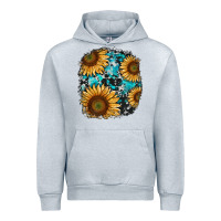 Heather Grey sunflower cowhide and turquoise patches Urban Hoodie - RanaPortraitStore