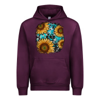 Mauve Wine sunflower cowhide and turquoise patches Urban Hoodie - RanaPortraitStore