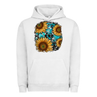 Pigment Lunar Rock sunflower cowhide and turquoise patches Urban Hoodie - RanaPortraitStore