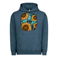 Pigment Midnight Navy sunflower cowhide and turquoise patches Urban Hoodie - RanaPortraitStore