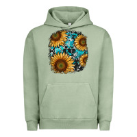 Pigment Oil Green sunflower cowhide and turquoise patches Urban Hoodie - RanaPortraitStore