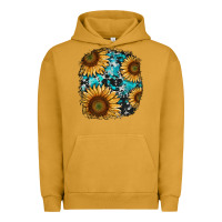 Pigment Peanut Butter sunflower cowhide and turquoise patches Urban Hoodie - RanaPortraitStore