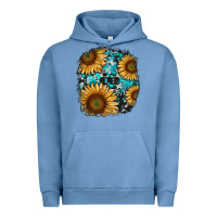 Pigment Pebble Blue sunflower cowhide and turquoise patches Urban Hoodie - RanaPortraitStore