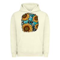 Pigment Pistachio sunflower cowhide and turquoise patches Urban Hoodie - RanaPortraitStore