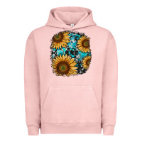 Pigment Salmon sunflower cowhide and turquoise patches Urban Hoodie - RanaPortraitStore