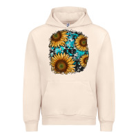 Sandshell sunflower cowhide and turquoise patches Urban Hoodie - RanaPortraitStore