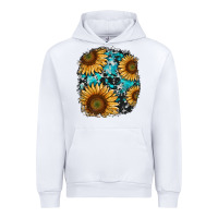 White sunflower cowhide and turquoise patches Urban Hoodie - RanaPortraitStore
