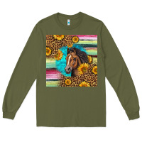 Army Green quarter horse aztec pattern Long Sleeve Tee - LillyAllenDesigns