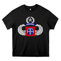 Black 82nd Airborne Div Parachutist Wings and Patch - Distressed Heavy Core Tee - baoMotion