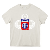 Cream 82nd Airborne Div Parachutist Wings and Patch - Distressed Heavy Core Tee - baoMotion