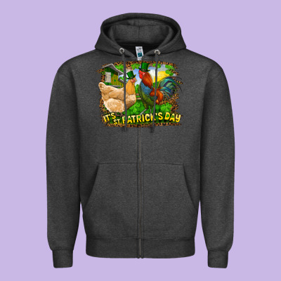 It's St. Patrick's Day Rooster And Chicken Zipper Hoodie Designed By Ranaportraitstore