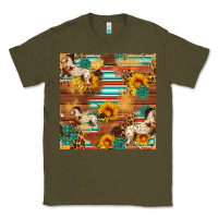 Army Green Western Horse Sunflowers Gemstone Seamless Pattern Classic Tee - FaDigitalArtStudio