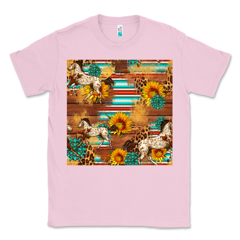 Western Horse Sunflowers Gemstone Seamless Pattern Classic Tee by FaDigitalArtStudio | Teevron