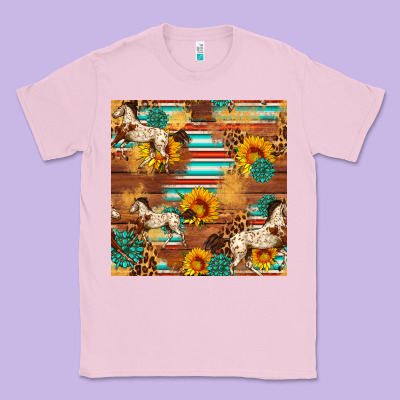 Western Horse Sunflowers Gemstone Seamless Pattern Classic Tee Designed By Fadigitalartstudio
