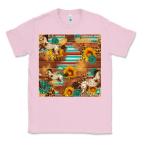 Bubblegum Pink Western Horse Sunflowers Gemstone Seamless Pattern Classic Tee - FaDigitalArtStudio