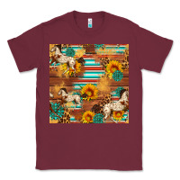 Burgundy Western Horse Sunflowers Gemstone Seamless Pattern Classic Tee - FaDigitalArtStudio