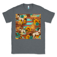 Charcoal Heather Western Horse Sunflowers Gemstone Seamless Pattern Classic Tee - FaDigitalArtStudio
