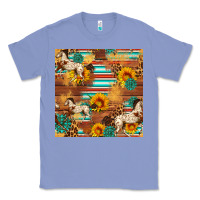 Colony Blue Western Horse Sunflowers Gemstone Seamless Pattern Classic Tee - FaDigitalArtStudio