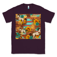 Plum Western Horse Sunflowers Gemstone Seamless Pattern Classic Tee - FaDigitalArtStudio