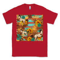 Red Western Horse Sunflowers Gemstone Seamless Pattern Classic Tee - FaDigitalArtStudio