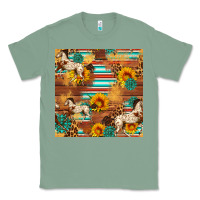 Sage Western Horse Sunflowers Gemstone Seamless Pattern Classic Tee - FaDigitalArtStudio