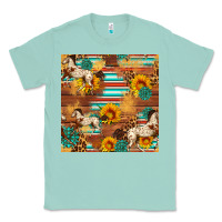 Seafoam Western Horse Sunflowers Gemstone Seamless Pattern Classic Tee - FaDigitalArtStudio