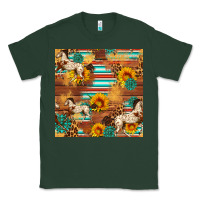 Sports Green Western Horse Sunflowers Gemstone Seamless Pattern Classic Tee - FaDigitalArtStudio