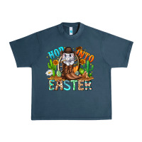 Midnight Navy Hop Into Easter Bunny Western Urban Heavy Tee - CowhideDigitalArt