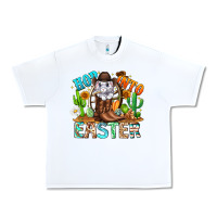 White Hop Into Easter Bunny Western Urban Heavy Tee - CowhideDigitalArt