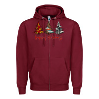 Burgundy happy holidays christmas trees Zipper Hoodie - Jasminsmagicworld