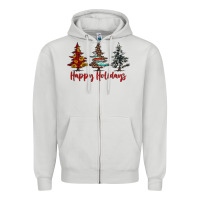 Dove Grey happy holidays christmas trees Zipper Hoodie - Jasminsmagicworld