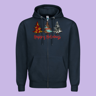 Happy Holidays Christmas Trees Zipper Hoodie Designed By Jasminsmagicworld