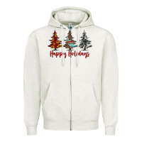 Oatmeal Heather happy holidays christmas trees Zipper Hoodie - Jasminsmagicworld