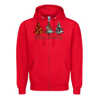 Red happy holidays christmas trees Zipper Hoodie - Jasminsmagicworld