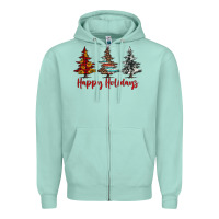 Seafoam happy holidays christmas trees Zipper Hoodie - Jasminsmagicworld