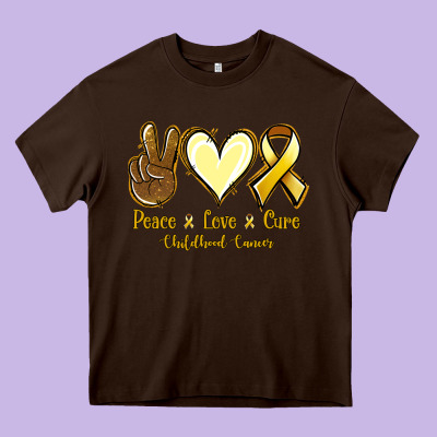 Peace Love Cure Childhood Cancer Heavy Core Tee Designed By Jasminsmagicworld