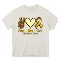 Cream Peace Love Cure Childhood Cancer Heavy Core Tee - Jasminsmagicworld