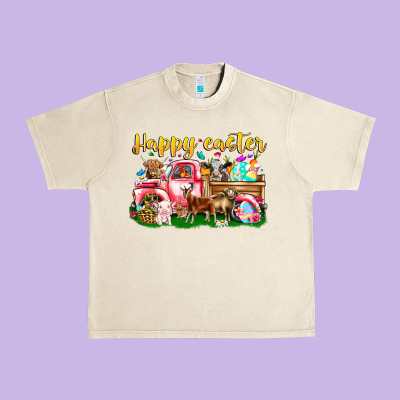Happy Easter Animal Car Urban Heavy Tee Designed By Cowhidedigitalart
