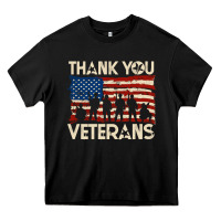 Black Thank You Veterans American Flag Patriotic Heavy Core Tee - baoMotion