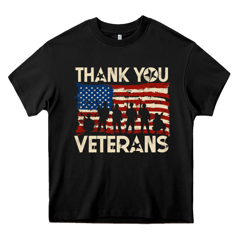 Thank You Veterans American Flag Patriotic Heavy Core Tee by baoMotion | Teevron