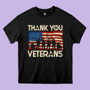 Thank You Veterans American Flag Patriotic Heavy Core Tee Designed By Baomotion