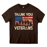 Chocolate Brown Thank You Veterans American Flag Patriotic Heavy Core Tee - baoMotion