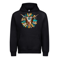 Black texas longhorn sunflower background Urban Hoodie - RanaPortraitStore